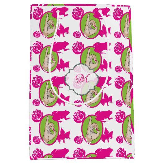 かわいいピンクと緑 ミディアムペーパーバッグ (正面)