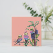かわいいピンクと薄紫水彩鳥グリーティングカード (スタンド正面)