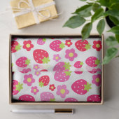 かわいいピンクと赤いイチゴと花のホワイト背景 薄葉紙 (ギフト)