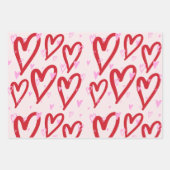 かわいいピンクと赤いハート ラッピングペーパーシート (正面3)