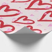 かわいいピンクと赤いハート ラッピングペーパー (角)