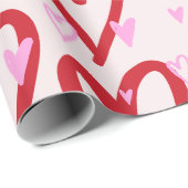 かわいいピンクと赤いハート ラッピングペーパー (ロールコーナー)