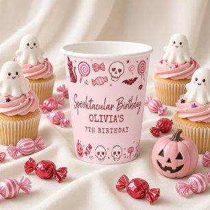 かわいいピンクと赤い幽霊のハロウィンパーソナルグッズ 紙コップ