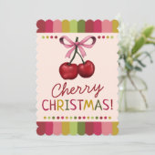 かわいいピンクと赤のさくらんぼクリスマス シーズンカード (スタンド正面)