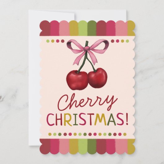 かわいいピンクと赤のさくらんぼクリスマス シーズンカード (正面)