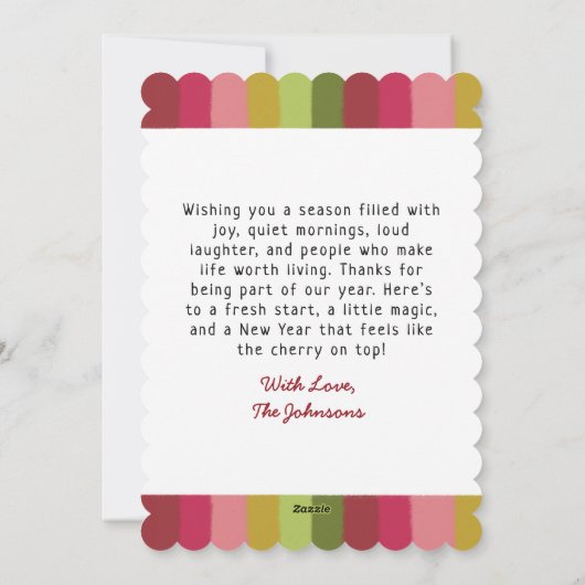 かわいいピンクと赤のさくらんぼクリスマス シーズンカード (裏面)