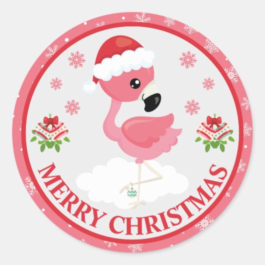 かわいいピンクと赤のクリスマスフラミンゴの冬 ラウンドシール (正面)