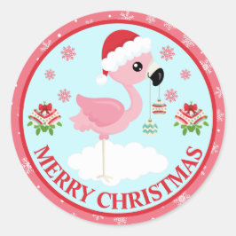 かわいいピンクと赤のクリスマスフラミンゴの冬 ラウンドシール
