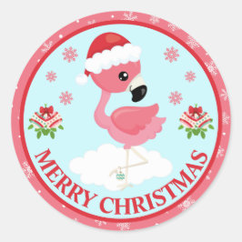 かわいいピンクと赤のクリスマスフラミンゴの冬 ラウンドシール