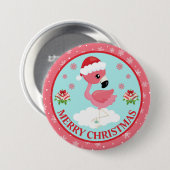 かわいいピンクと赤のクリスマスフラミンゴの冬 缶バッジ (正面&裏面)