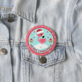 かわいいピンクと赤のクリスマスフラミンゴの冬 缶バッジ (インサイチュ)