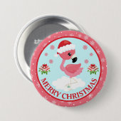 かわいいピンクと赤のクリスマスフラミンゴの冬 缶バッジ (正面&裏面)