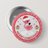 かわいいピンクと赤のクリスマスフラミンゴの冬 缶バッジ (正面&裏面)