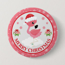 かわいいピンクと赤のクリスマスフラミンゴの冬 缶バッジ
