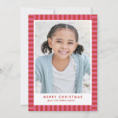 かわいいピンクと赤のストライプのクリスマス写真 シーズンカード (正面)