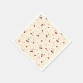 かわいいピンクと赤のチェリー ハートの弓がクリーム色の背景 スタンダードカクテルナプキン (角)