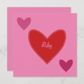 かわいいピンクと赤のハートのバレンタインデーカード シーズンカード (正面/裏面)