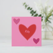かわいいピンクと赤のハートのバレンタインデーカード シーズンカード (スタンド正面)