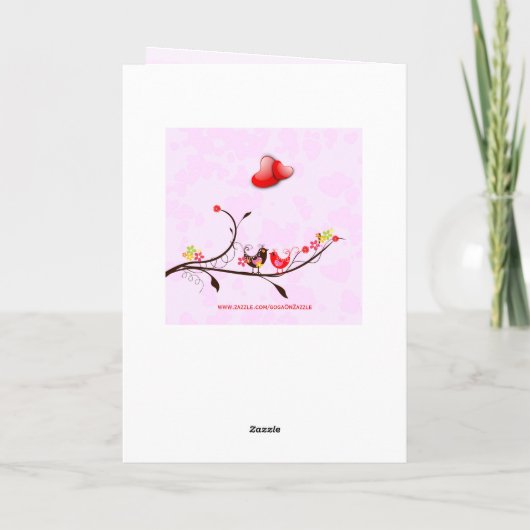 かわいいピンクと赤のバレンタインが大好き鳥 シーズンカード (裏面)