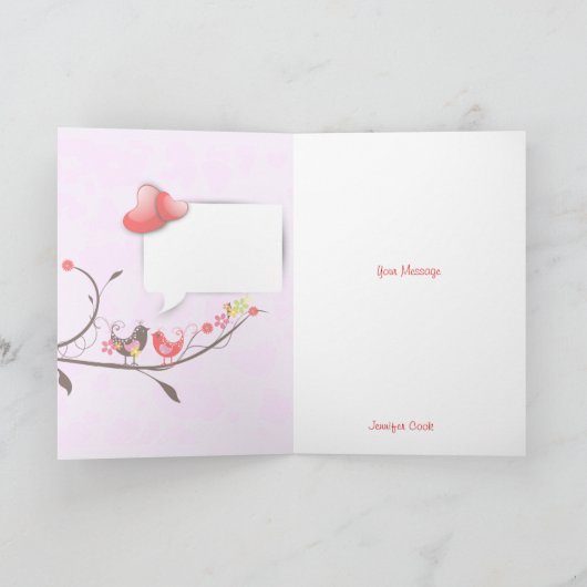 かわいいピンクと赤のバレンタインが大好き鳥 シーズンカード (内部)