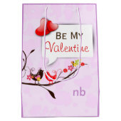 かわいいピンクと赤のバレンタインが大好き鳥 ミディアムペーパーバッグ (裏面)