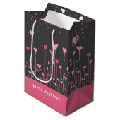 かわいいピンクと赤のバレンタインのハート ミディアムペーパーバッグ (正面アングル)