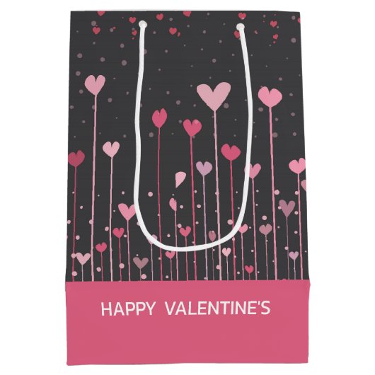 かわいいピンクと赤のバレンタインのハート ミディアムペーパーバッグ (裏面)