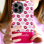 かわいいピンクと赤のリップキッススクリプトネーム Case-Mate iPhoneケース