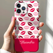 かわいいピンクと赤のリップキッススクリプトネーム Case-Mate iPhoneケース