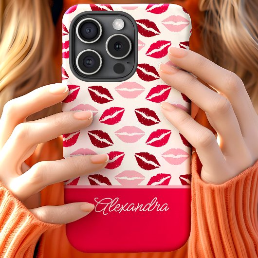 かわいいピンクと赤のリップキッススクリプトネーム Case-Mate iPhoneケース