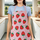 かわいいピンクと赤の夏のイチゴ エプロン