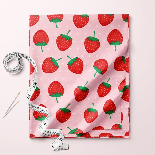 かわいいピンクと赤の夏のイチゴ ファブリック