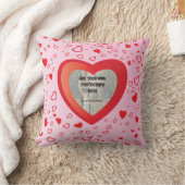 かわいいピンクと赤の愛のハートフォトフレーム クッション (ブランケット)