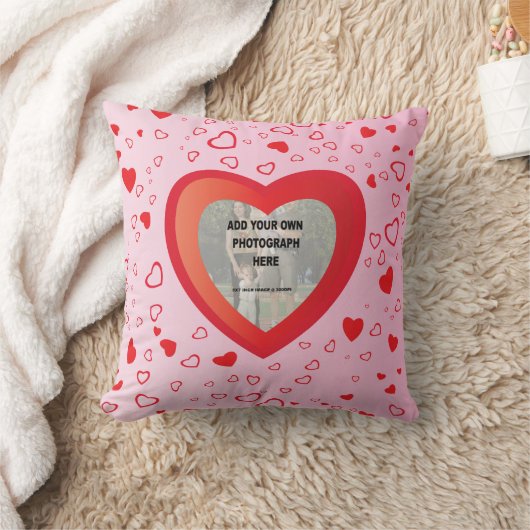かわいいピンクと赤の愛のハートフォトフレーム クッション (ブランケット)