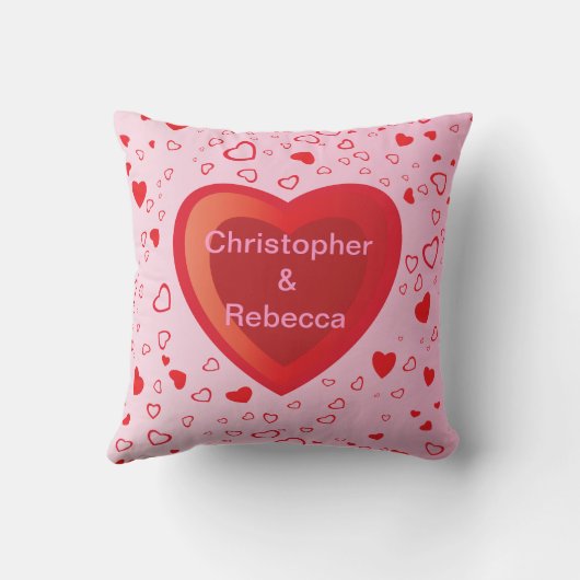 かわいいピンクと赤の愛のハートフォトフレーム クッション (裏面)