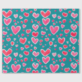 かわいいピンクと赤の水色のハートパターン ラッピングペーパー (フラット)