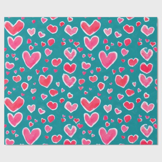 かわいいピンクと赤の水色のハートパターン ラッピングペーパー (フラット)