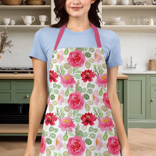 かわいいピンクと赤の水色のバラフローラ エプロン