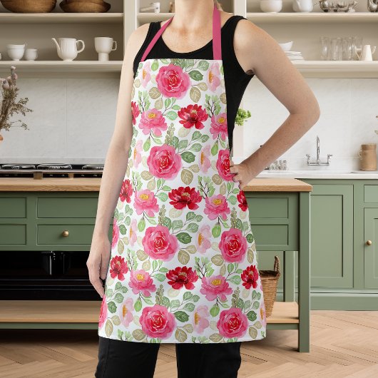 かわいいピンクと赤の水色のバラフローラ エプロン