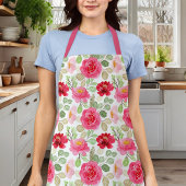 かわいいピンクと赤の水色のバラフローラ エプロン