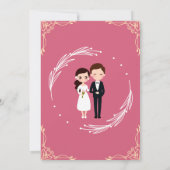 かわいいピンクと金ゴールドチビ（小さくかわいく書いた感じ）カップルの結婚テーマ 招待状 (裏面)