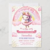 かわいいピンクと金ゴールドユニコーンバレリーナの女の子の誕生日 招待状 (正面)