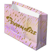 かわいいピンクと金ゴールド ラージペーパーバッグ (正面アングル)