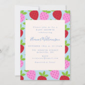 かわいいピンクと青いちごフルーツ赤ちゃんシャワー 招待状 (正面)