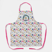 かわいいピンクと青のクリスマスナッツクラッカーリース エプロン (正面)