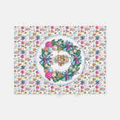 かわいいピンクと青のクリスマスナッツクラッカーリース フリースブランケット (正面(横))