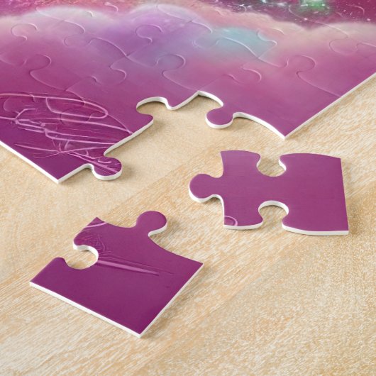 かわいいピンクと青のユニコーングリッター明るい ジグソーパズル (側面)