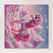 かわいいピンクと青のユニコーングリッター明るい ジグソーパズル (横)