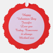 かわいいピンクと青のラブバードカスタムズ オーナメントカード (裏面)