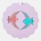 かわいいピンクと青のラブバードカスタムズ オーナメントカード (正面)